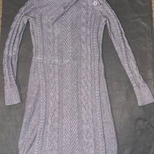 Elegant Gray Cowl Neck Cable Knit Sweater M/L